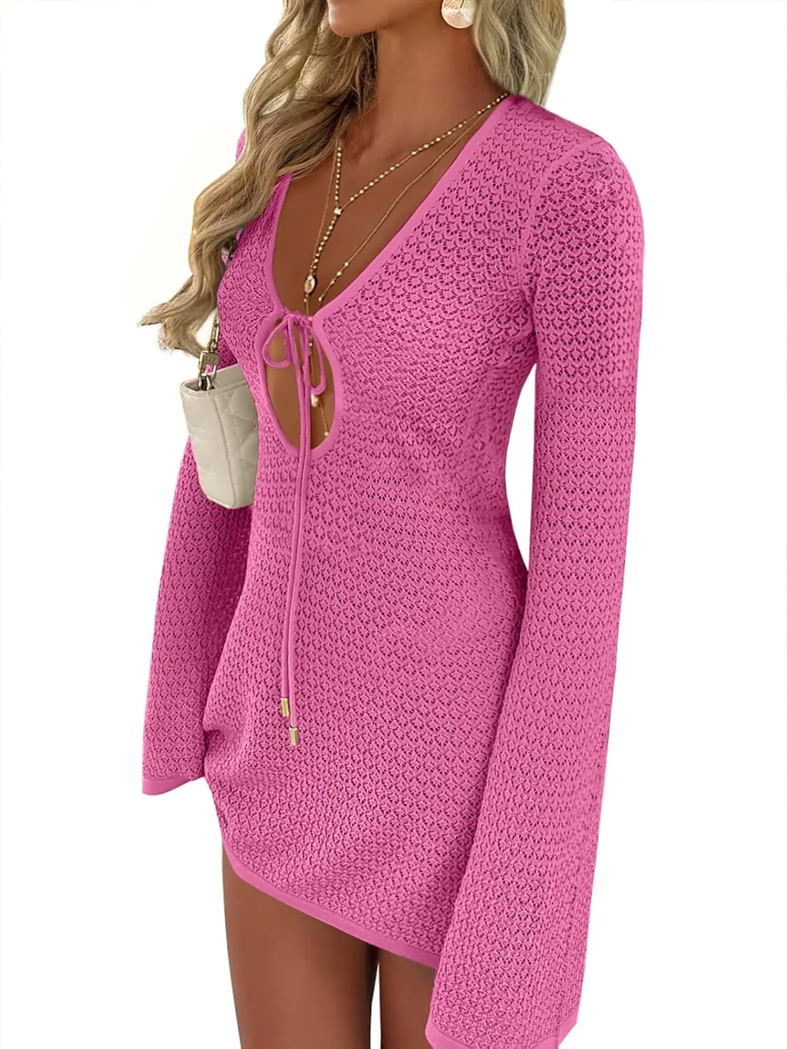 ANRABESS Beach Cover Ups for Women Crochet Swimsuit Bathing Suit Swimwear Bikini Mesh Knit Dress 2025 Summer Vacation Outfits