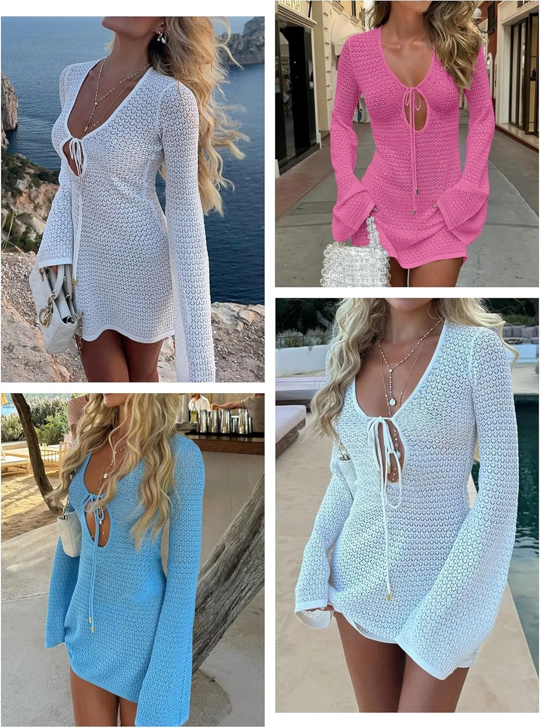 ANRABESS Beach Cover Ups for Women Crochet Swimsuit Bathing Suit Swimwear Bikini Mesh Knit Dress 2025 Summer Vacation Outfits