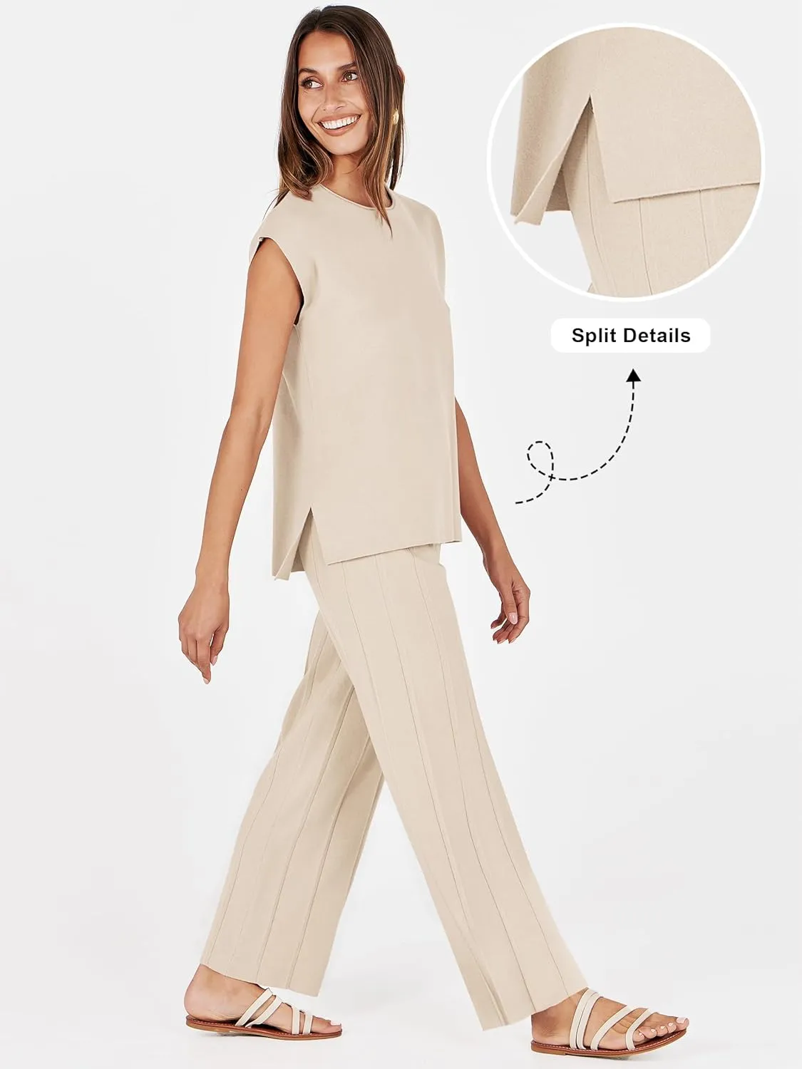 ANRABESS Women 2 Piece Lounge Sets Summer Casual Knit Sweater Vest Pant Set Beach Vacation Airport Outfits Clothes