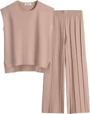 ANRABESS Women 2 Piece Lounge Sets Summer Casual Knit Sweater Vest Pant Set Beach Vacation Airport Outfits Clothes