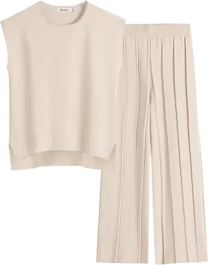 ANRABESS Women 2 Piece Lounge Sets Summer Casual Knit Sweater Vest Pant Set Beach Vacation Airport Outfits Clothes