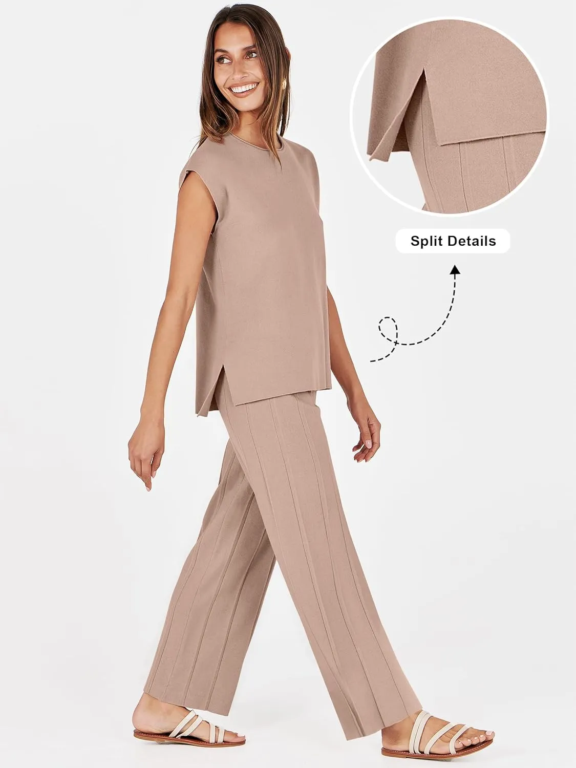 ANRABESS Women 2 Piece Lounge Sets Summer Casual Knit Sweater Vest Pant Set Beach Vacation Airport Outfits Clothes