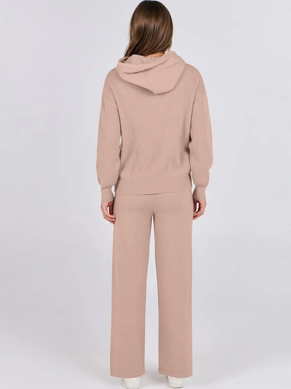 ANRABESS Women 2 Piece Outfits Sweater Sets Loose Long Sleeve Hoodies Knit Pullover Wide Leg Pants 2025 Fall Lounge Sweatsuit