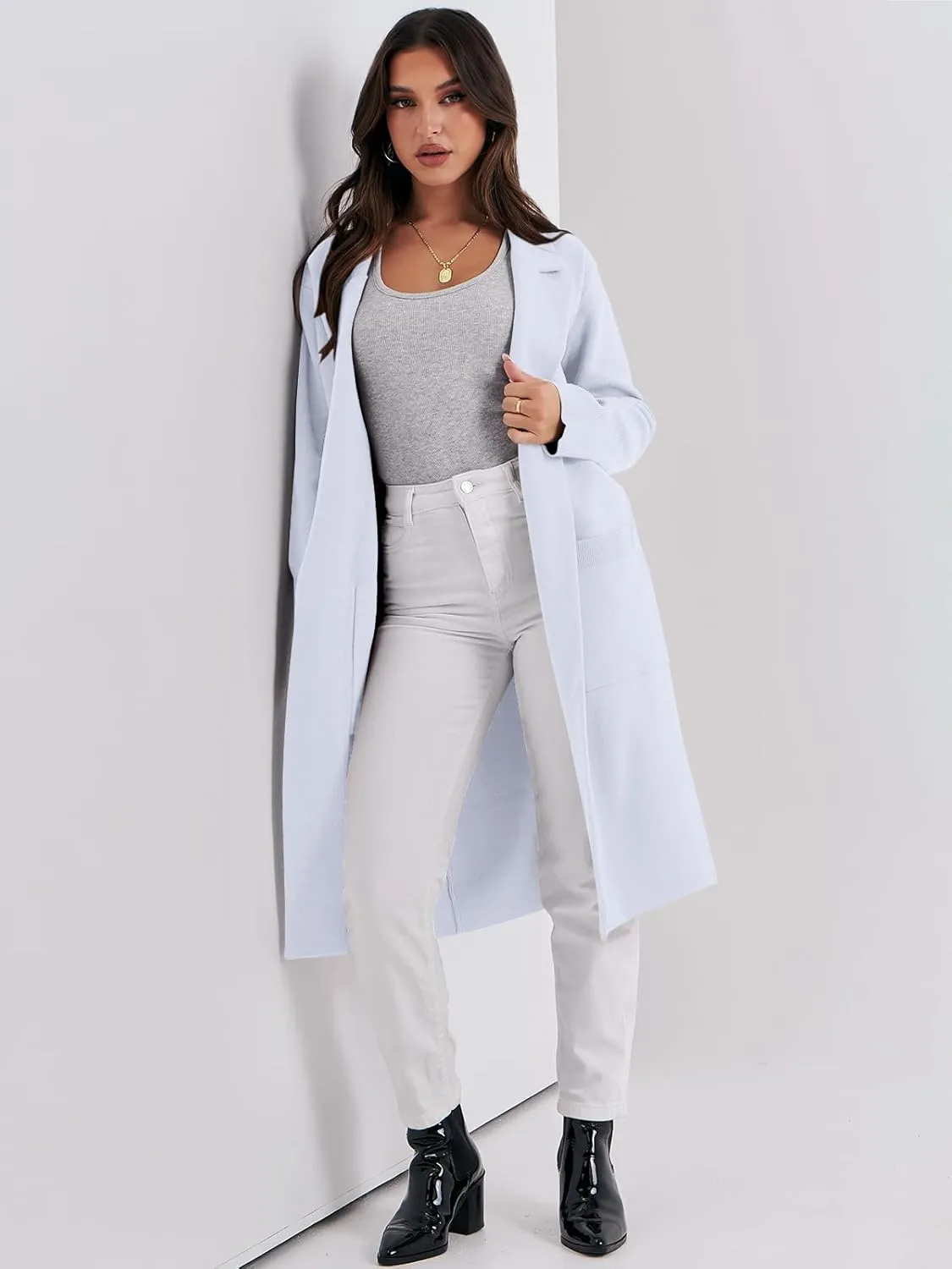 ANRABESS Women Cardigan Sweater Jackets Open Front Thick Knit Oversized Blazer Coatigan 2025 Fall Winter Long Coats Outwear