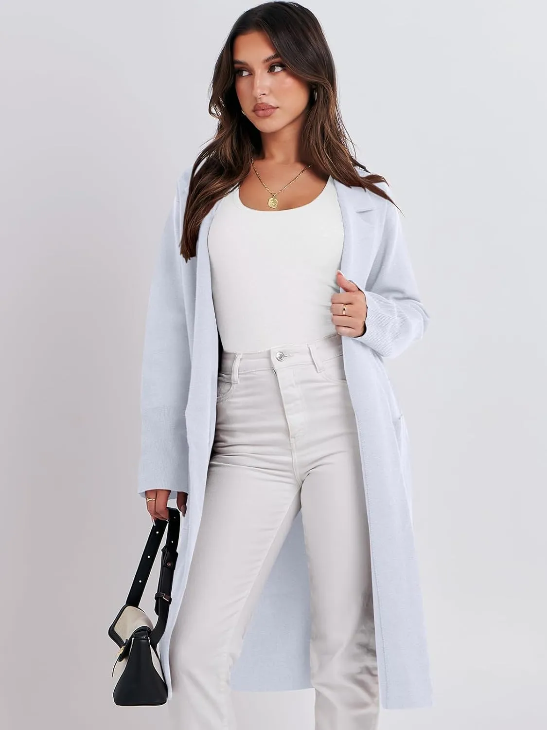 ANRABESS Women Cardigan Sweater Jackets Open Front Thick Knit Oversized Blazer Coatigan 2025 Fall Winter Long Coats Outwear