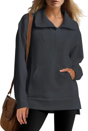 ANRABESS Women Oversized High Neck Half Zip Knit Sweatshirts Quarter Zip Pullover Sweater 2025 Fall Outfits
