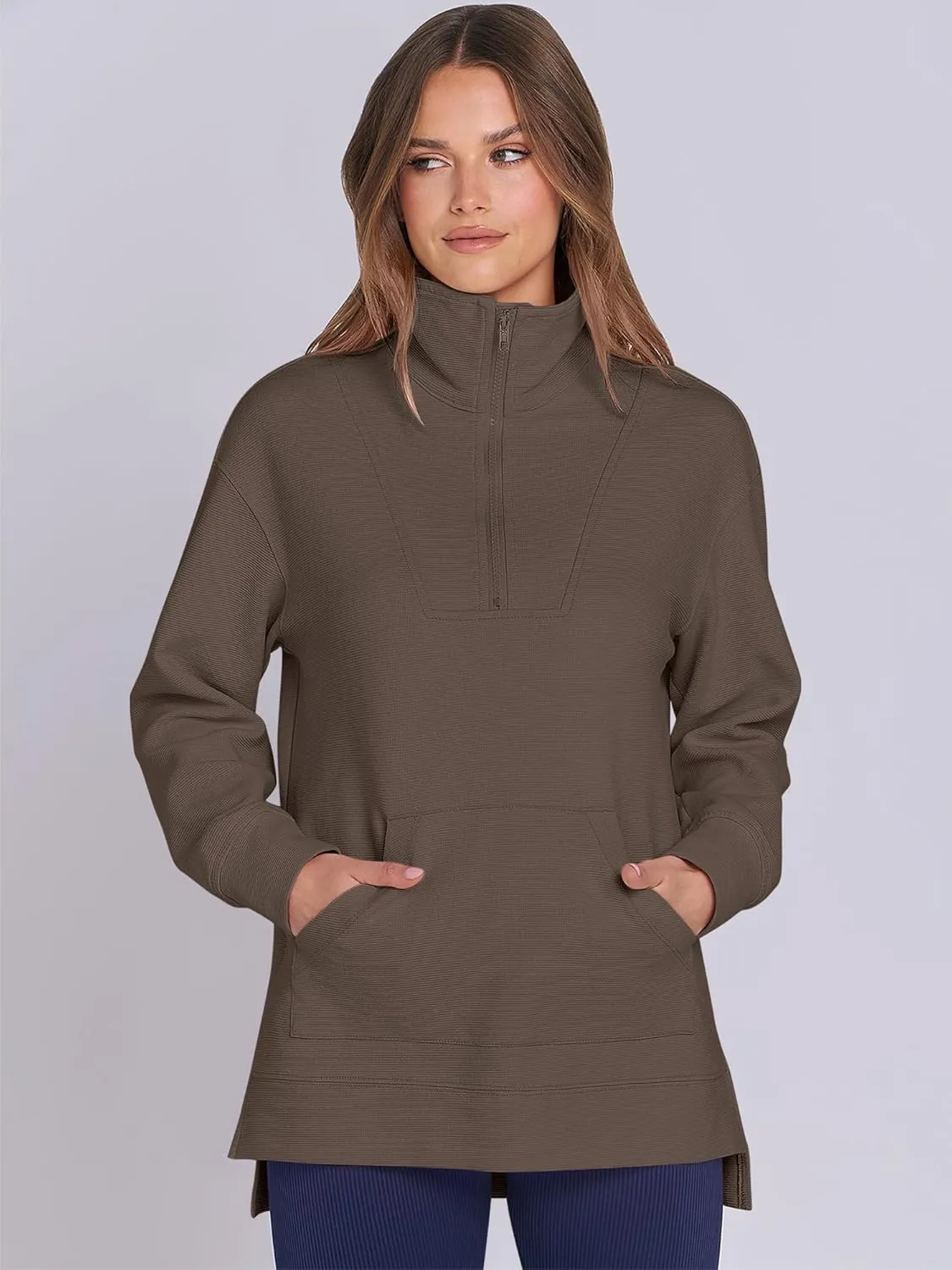 ANRABESS Women Oversized High Neck Half Zip Knit Sweatshirts Quarter Zip Pullover Sweater 2025 Fall Outfits