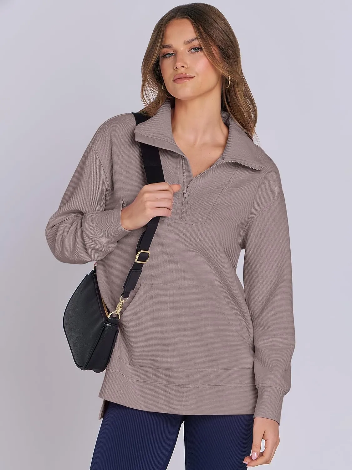 ANRABESS Women Oversized High Neck Half Zip Knit Sweatshirts Quarter Zip Pullover Sweater 2025 Fall Outfits