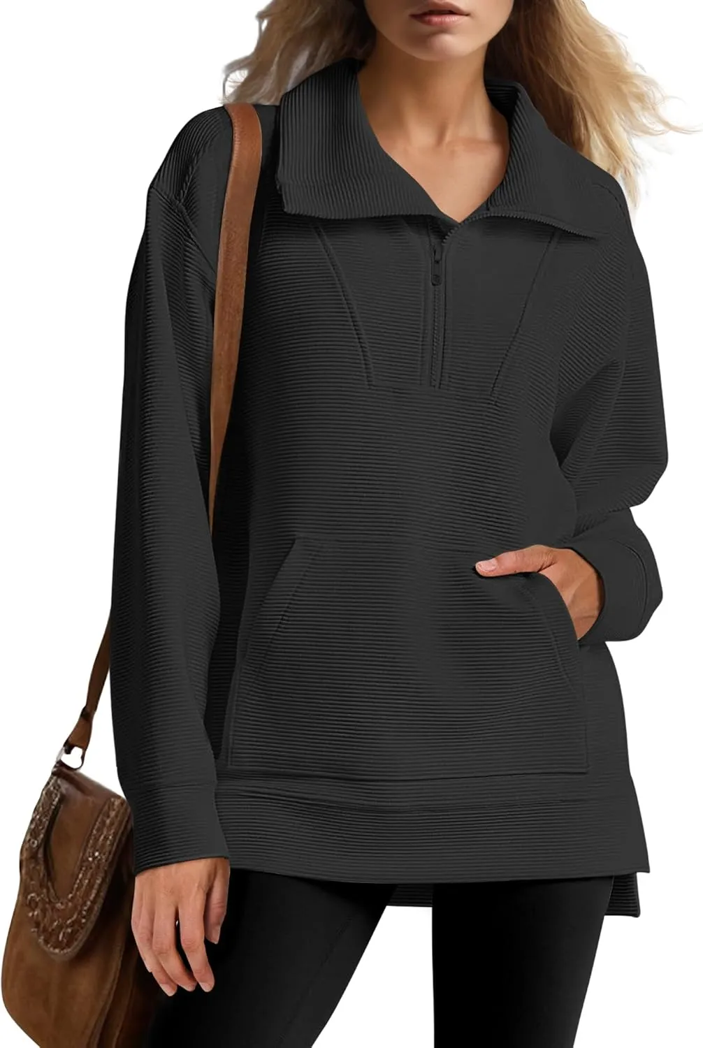 ANRABESS Women Oversized High Neck Half Zip Knit Sweatshirts Quarter Zip Pullover Sweater 2025 Fall Outfits