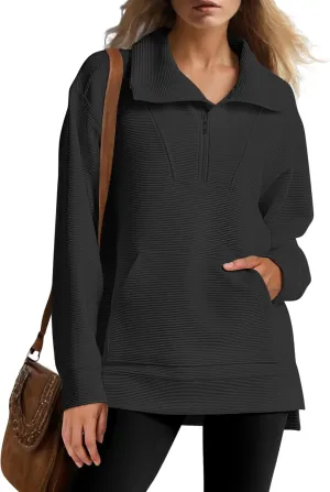 ANRABESS Women Oversized High Neck Half Zip Knit Sweatshirts Quarter Zip Pullover Sweater 2025 Fall Outfits