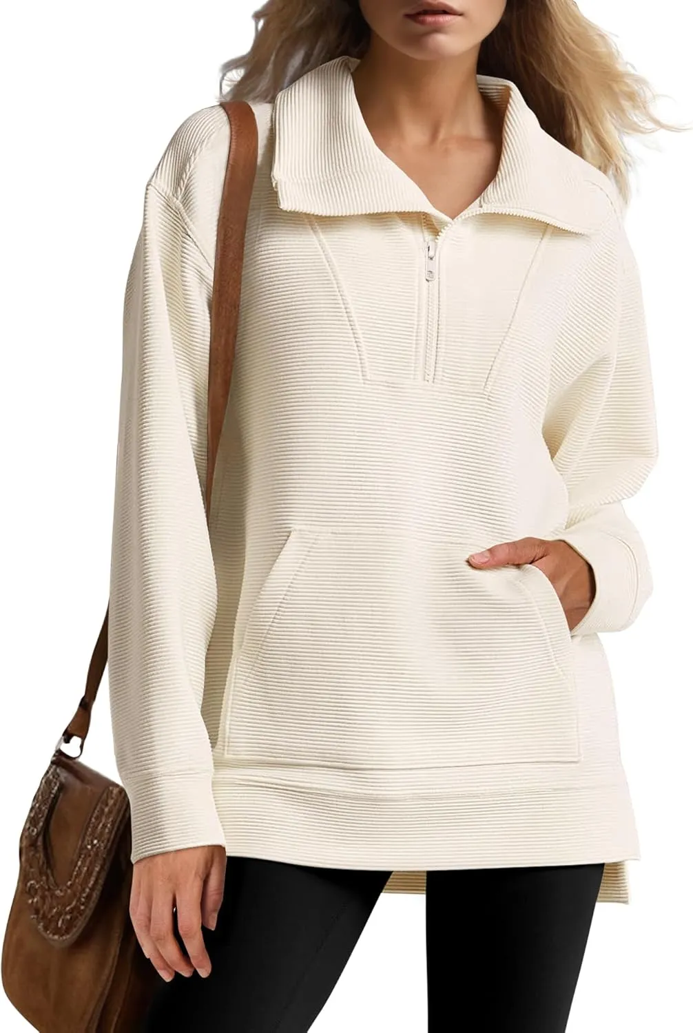 ANRABESS Women Oversized High Neck Half Zip Knit Sweatshirts Quarter Zip Pullover Sweater 2025 Fall Outfits