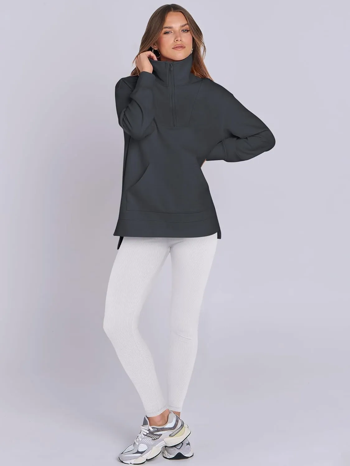 ANRABESS Women Oversized High Neck Half Zip Knit Sweatshirts Quarter Zip Pullover Sweater 2025 Fall Outfits