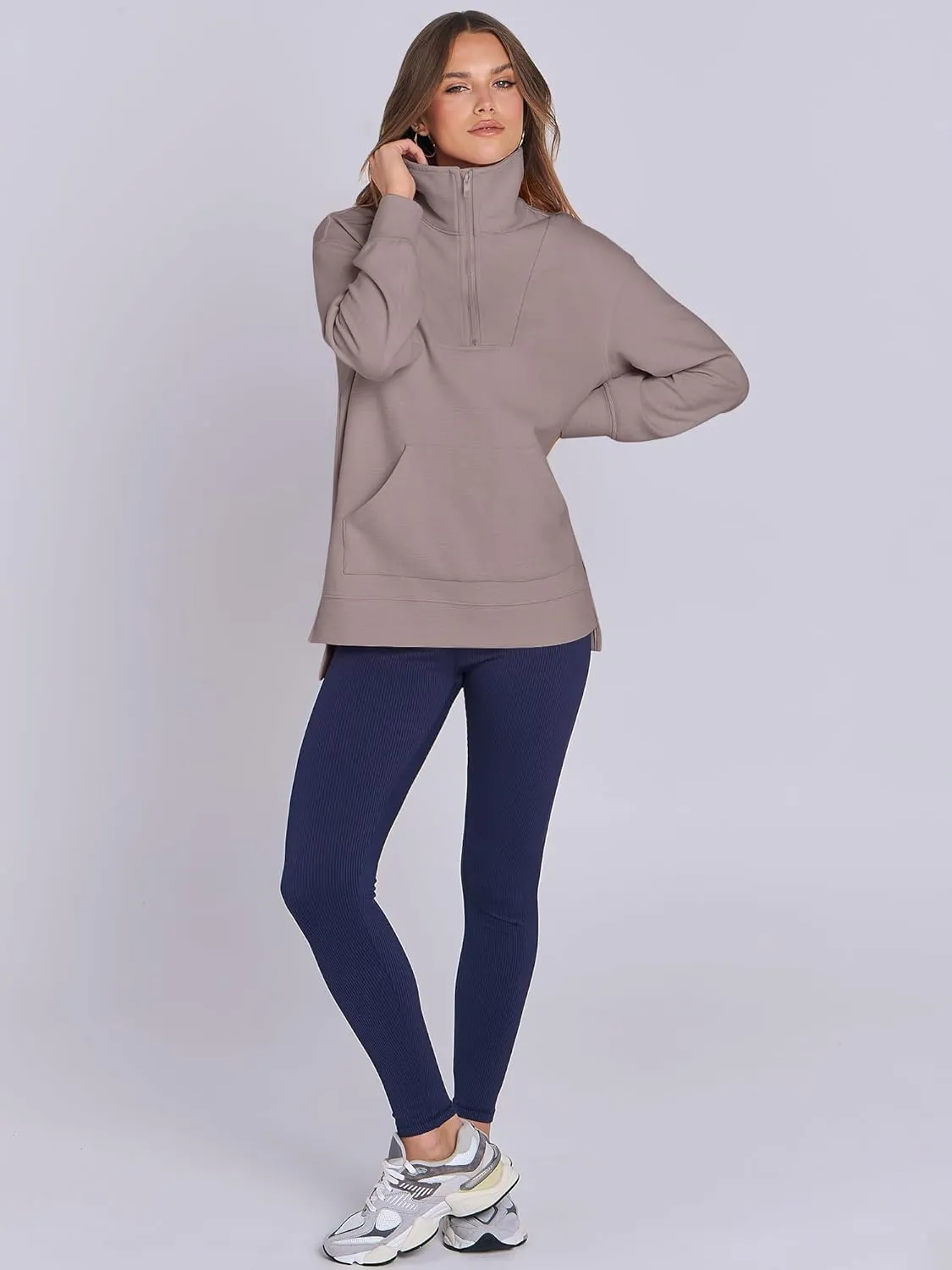 ANRABESS Women Oversized High Neck Half Zip Knit Sweatshirts Quarter Zip Pullover Sweater 2025 Fall Outfits