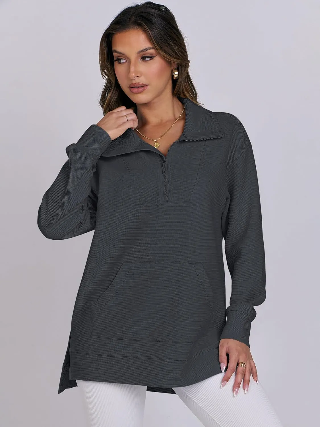 ANRABESS Women Oversized High Neck Half Zip Knit Sweatshirts Quarter Zip Pullover Sweater 2025 Fall Outfits