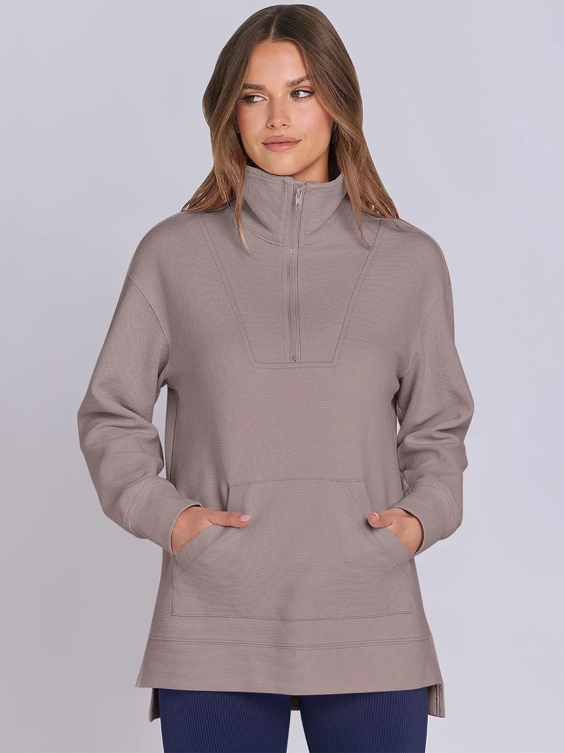 ANRABESS Women Oversized High Neck Half Zip Knit Sweatshirts Quarter Zip Pullover Sweater 2025 Fall Outfits