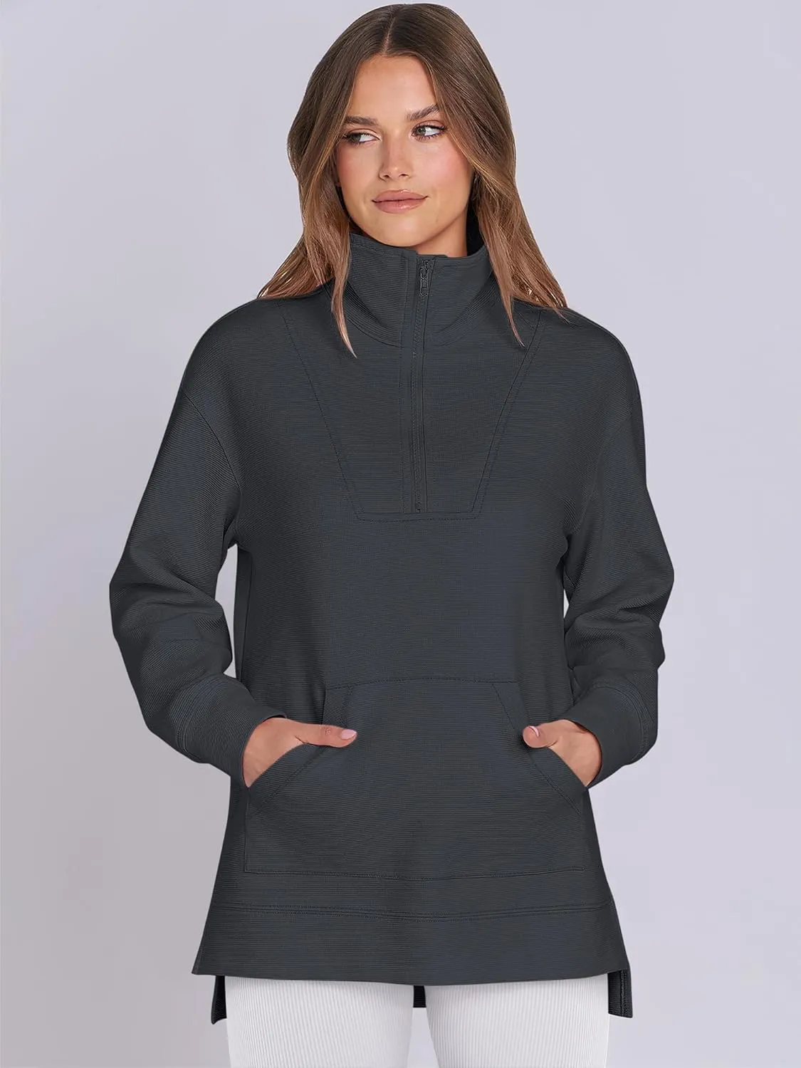 ANRABESS Women Oversized High Neck Half Zip Knit Sweatshirts Quarter Zip Pullover Sweater 2025 Fall Outfits