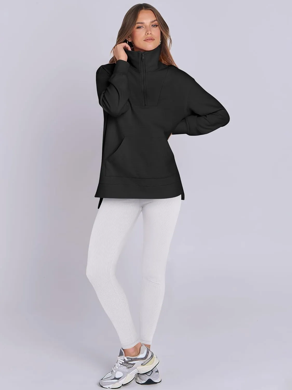 ANRABESS Women Oversized High Neck Half Zip Knit Sweatshirts Quarter Zip Pullover Sweater 2025 Fall Outfits