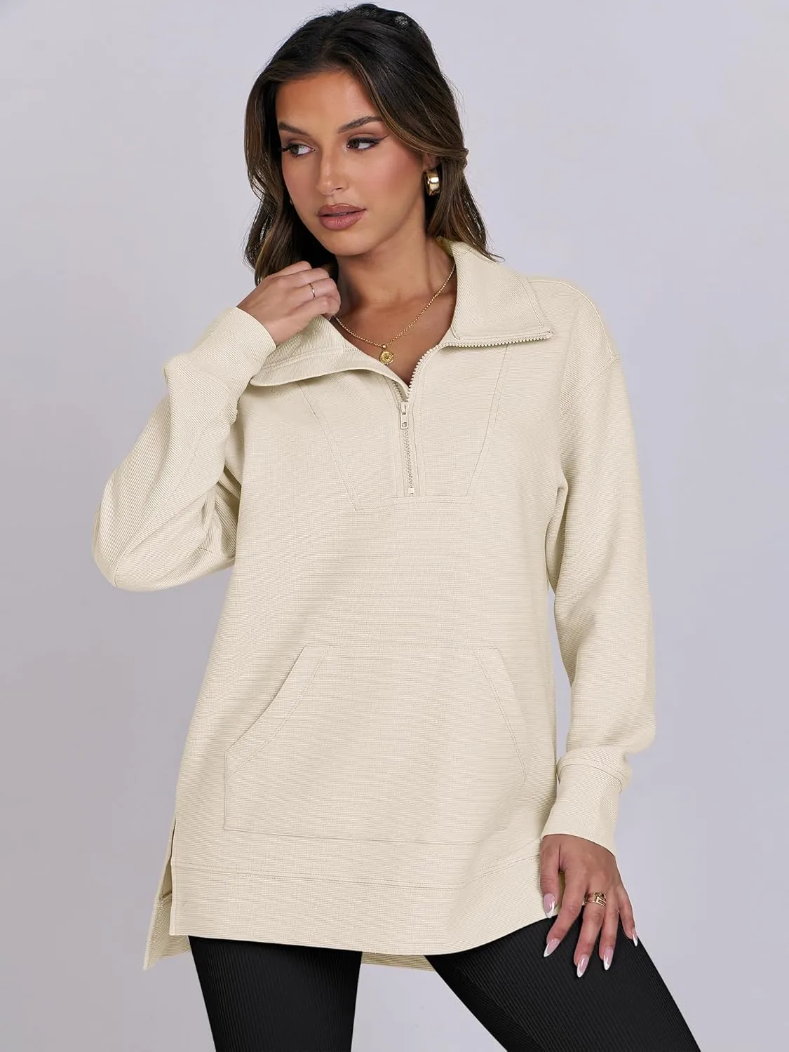 ANRABESS Women Oversized High Neck Half Zip Knit Sweatshirts Quarter Zip Pullover Sweater 2025 Fall Outfits