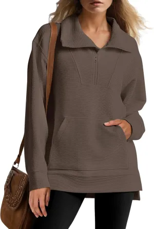ANRABESS Women Oversized High Neck Half Zip Knit Sweatshirts Quarter Zip Pullover Sweater 2025 Fall Outfits