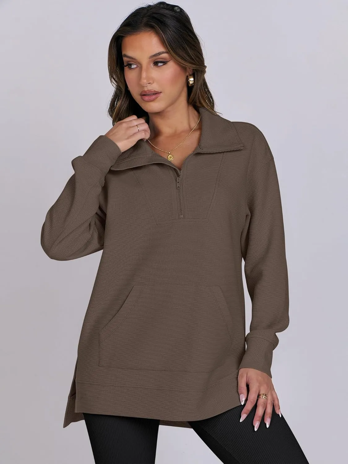 ANRABESS Women Oversized High Neck Half Zip Knit Sweatshirts Quarter Zip Pullover Sweater 2025 Fall Outfits