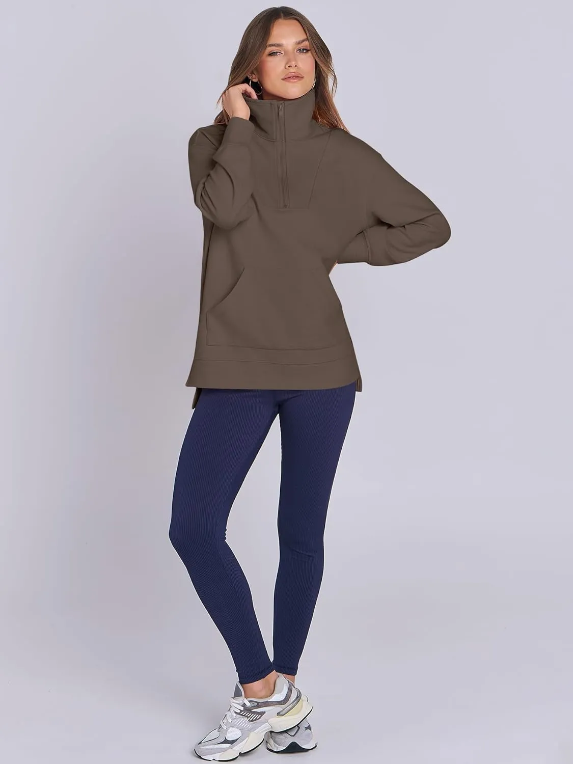 ANRABESS Women Oversized High Neck Half Zip Knit Sweatshirts Quarter Zip Pullover Sweater 2025 Fall Outfits
