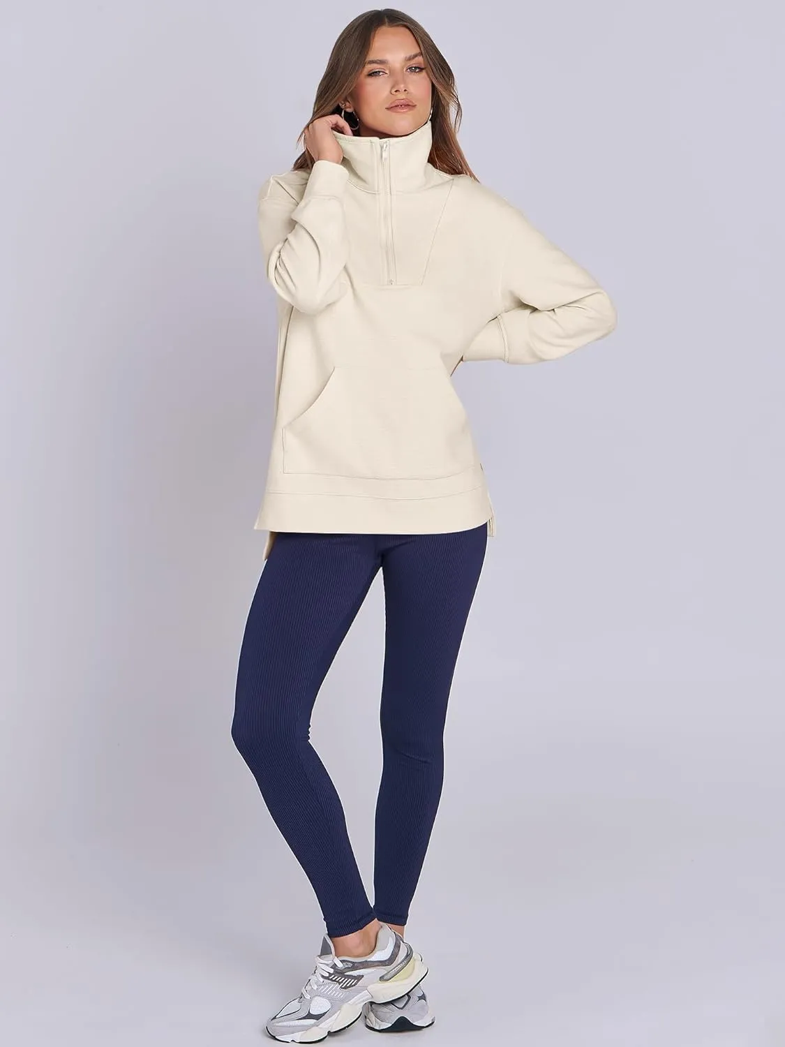 ANRABESS Women Oversized High Neck Half Zip Knit Sweatshirts Quarter Zip Pullover Sweater 2025 Fall Outfits
