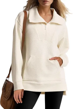 ANRABESS Women Oversized High Neck Half Zip Knit Sweatshirts Quarter Zip Pullover Sweater 2025 Fall Outfits