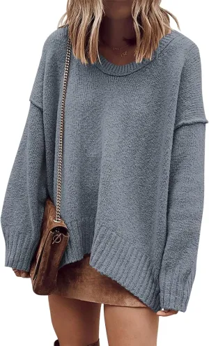 ANRABESS Women's Oversized Casual Loose Slouchy Scoop V Neck Batwing Long Sleeve Knit 2025 Fall Pullover Sweaters