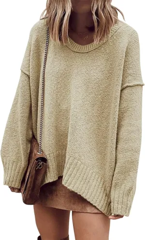 ANRABESS Women's Oversized Casual Loose Slouchy Scoop V Neck Batwing Long Sleeve Knit 2025 Fall Pullover Sweaters
