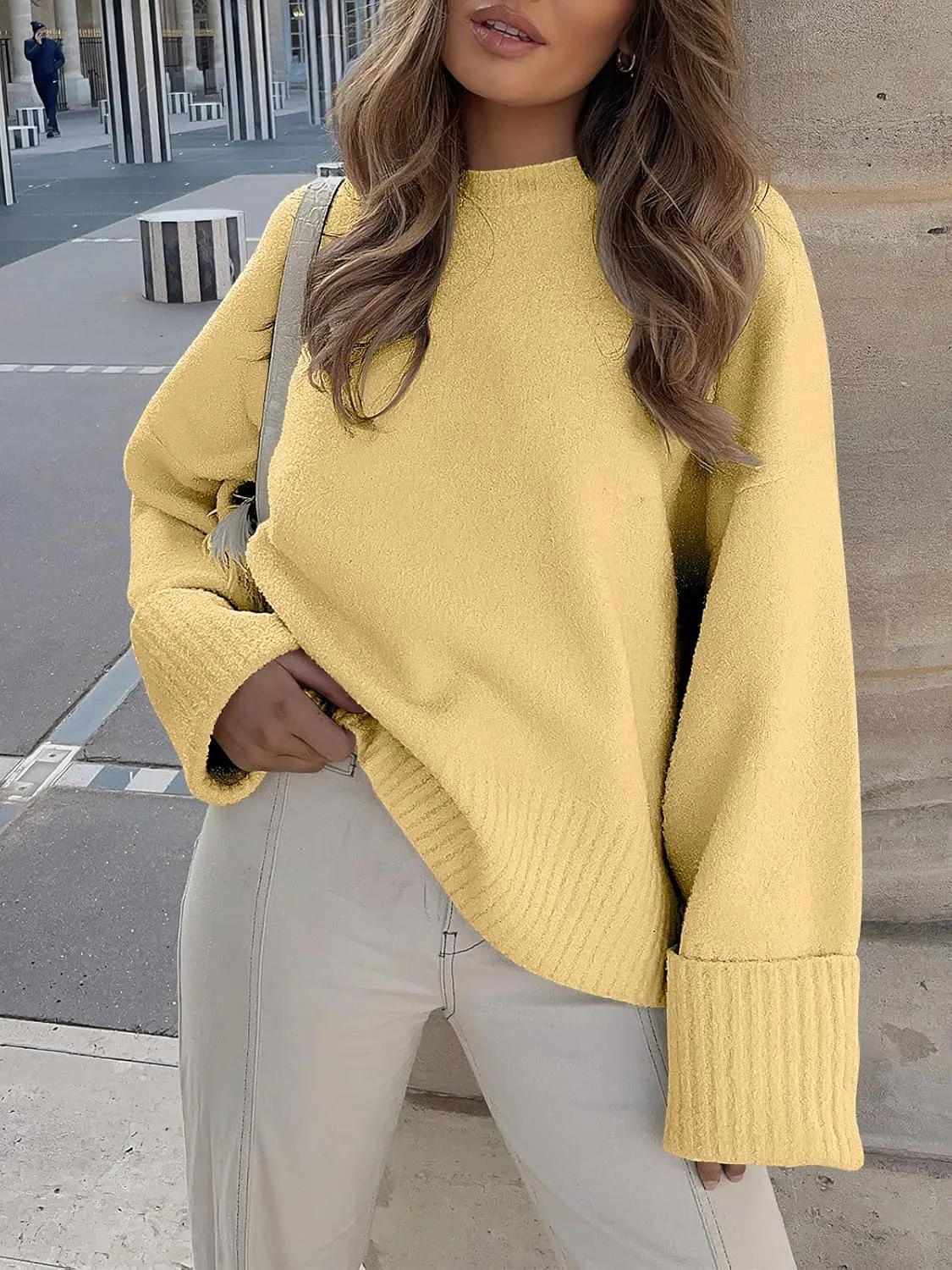 ANRABESS Women's Oversized Crewneck Long Sleeve Fuzzy Knit Casual Chunky Warm 2025 Fall Pullover Sweaters Top Trendy Outfits