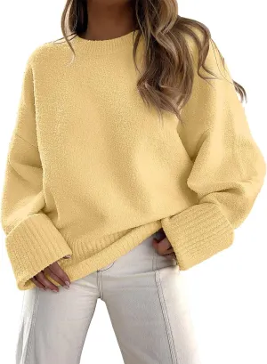 ANRABESS Women's Oversized Crewneck Long Sleeve Fuzzy Knit Casual Chunky Warm 2025 Fall Pullover Sweaters Top Trendy Outfits