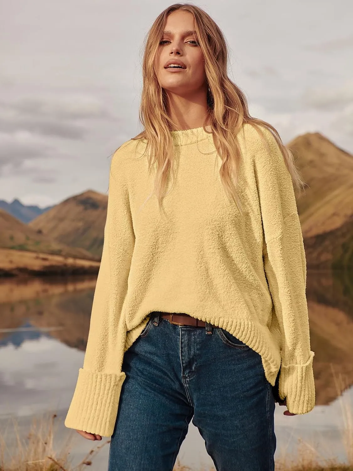 ANRABESS Women's Oversized Crewneck Long Sleeve Fuzzy Knit Casual Chunky Warm 2025 Fall Pullover Sweaters Top Trendy Outfits