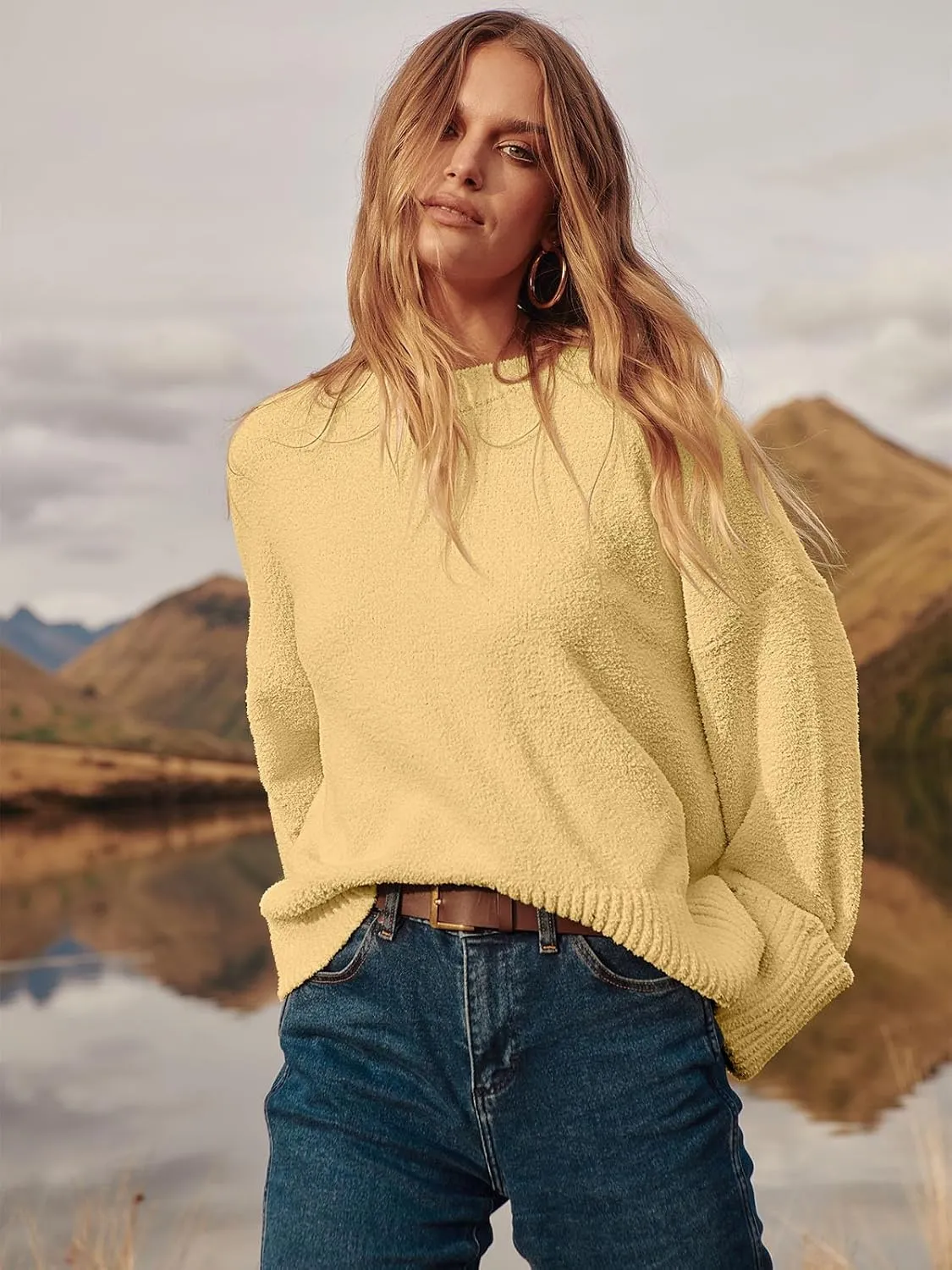 ANRABESS Women's Oversized Crewneck Long Sleeve Fuzzy Knit Casual Chunky Warm 2025 Fall Pullover Sweaters Top Trendy Outfits