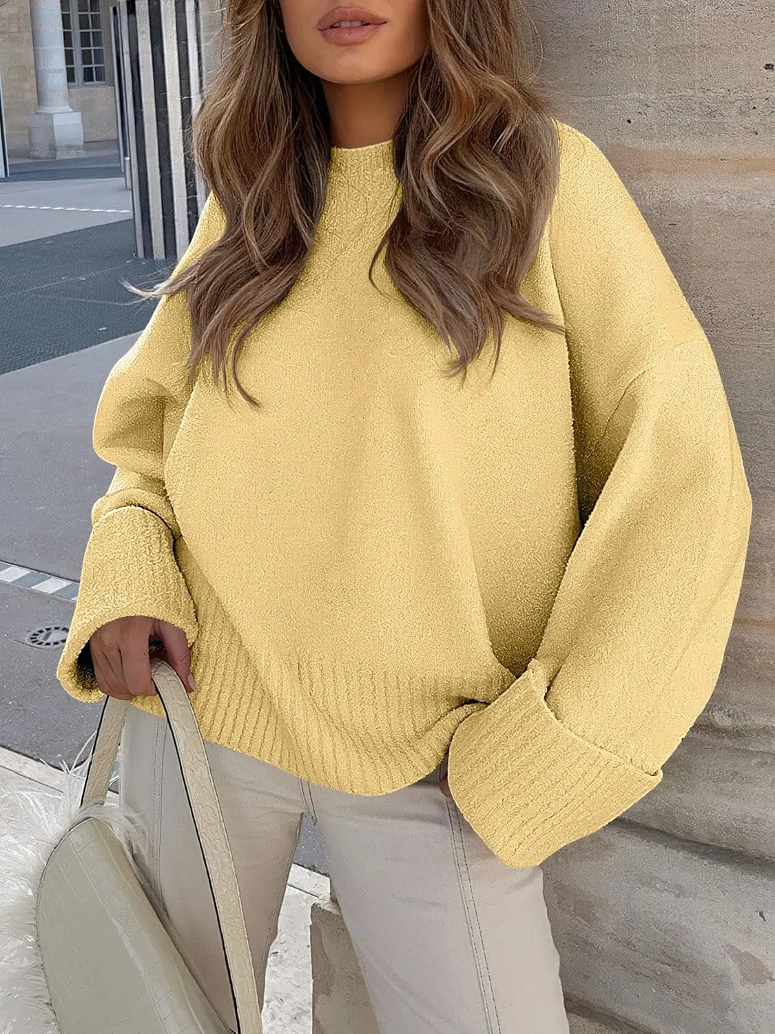 ANRABESS Women's Oversized Crewneck Long Sleeve Fuzzy Knit Casual Chunky Warm 2025 Fall Pullover Sweaters Top Trendy Outfits