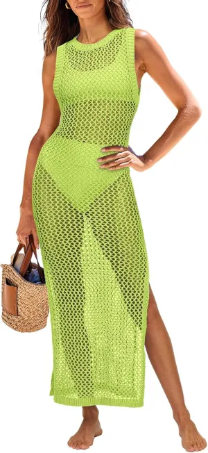 ANRABESS Womens Swimsuit Cover Up Sleeveless Hollow Knit Bikini Swimwear Bathing Suit Coverup Crochet Beach Dress