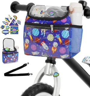 ANZOME Kids Bike Basket with Shoulder Strap, Bicycle Basket with 10 Stickers, Waterproof Front Handlebar Bag, Kids Bike Accessories Gift for Girls Boys, Fits Most Bicycles, Scooter, Tricycle