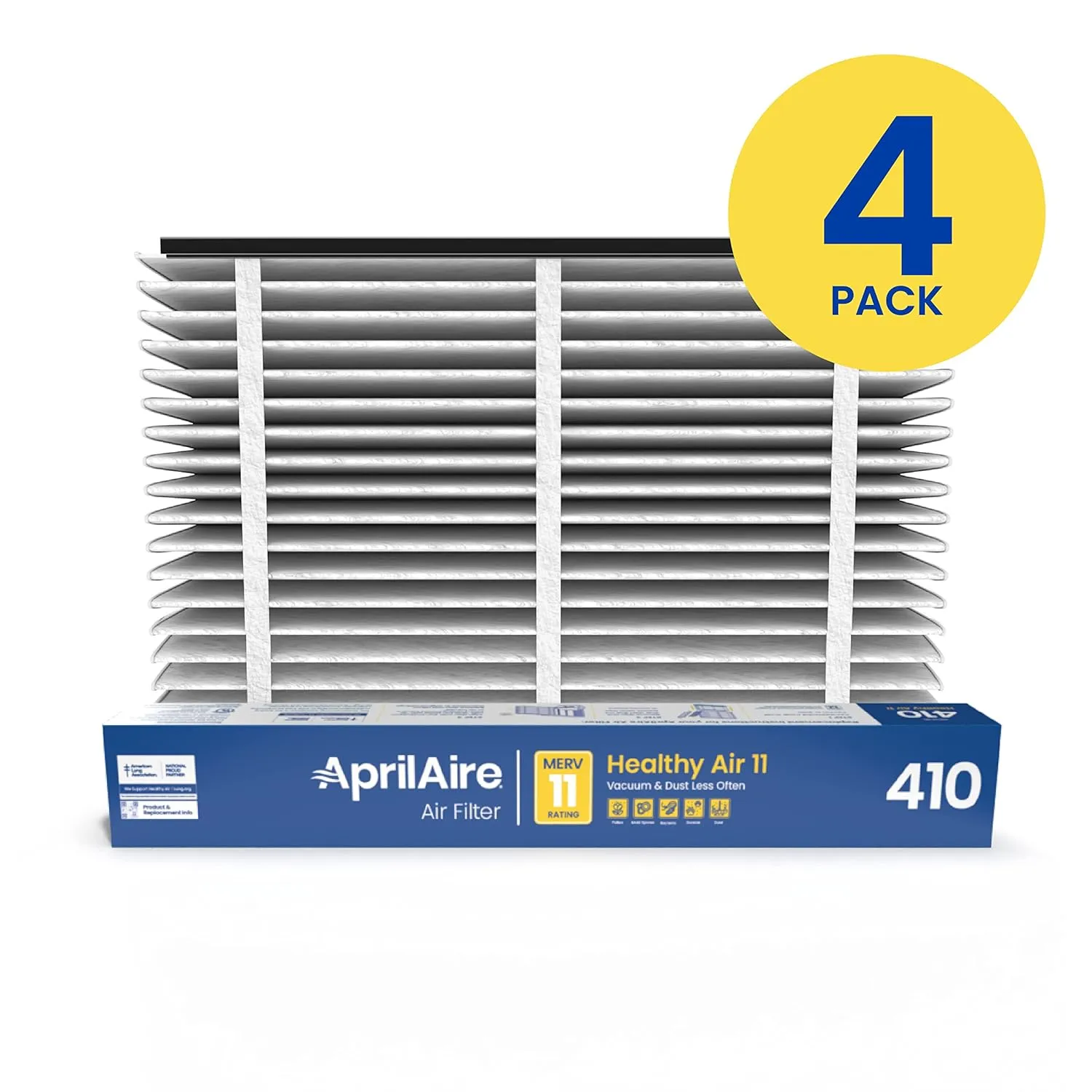 AprilAire 410 Replacement Filter for AprilAire Whole House Air Purifiers - MERV 11, Clean Air & Dust, 16x25x4 Air Filter (Pack of 4)