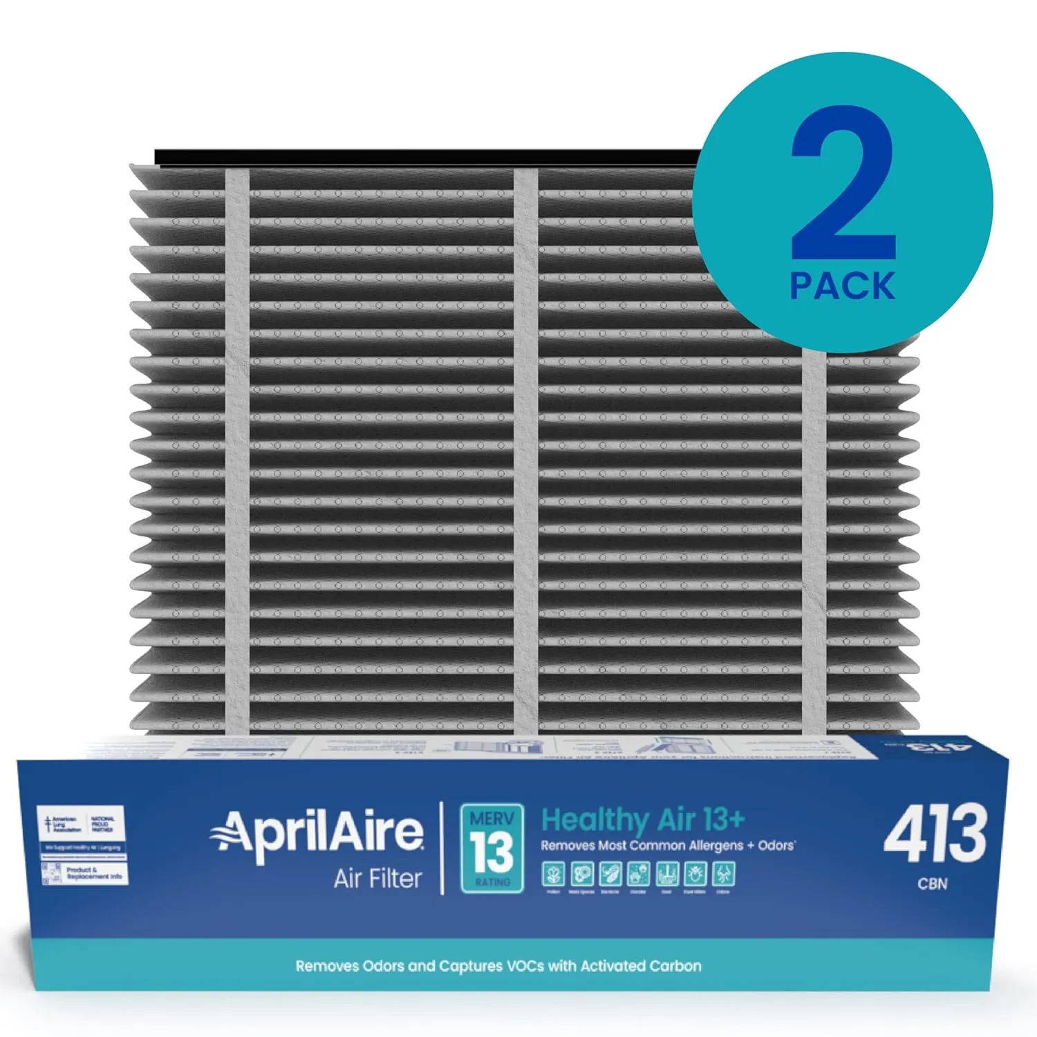 AprilAire 413CBN Replacement Filter for AprilAire Whole House Air Purifiers - MERV 13 with Carbon, Healthy Home Allergy   Odor Reduction, 16x25x4 Air Filter (Pack of 2)