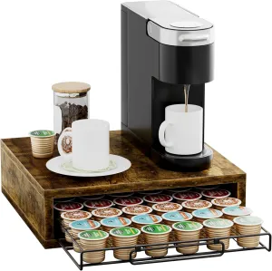 Aquzee Wooden K Cup Organizer Coffee Pod Storage Box, Coffee Pod Drawer, Kcup Holder for Counter, Coffee Maker Machine Stand, Coffee Pod Storage Organizer, Sliding Mesh Basket, 36 Pods Capacity