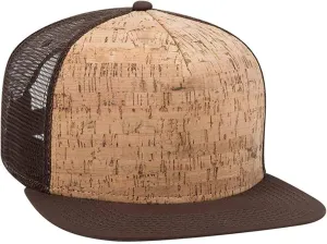 Ashen Fane Cork Flat Visor 5 Panel Snapback Mesh Back Trucker Hat