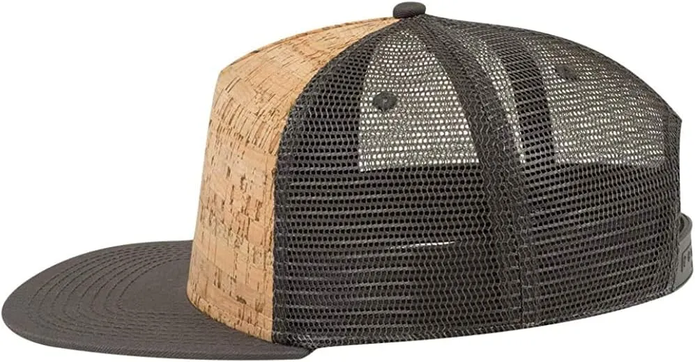 Ashen Fane Cork Flat Visor 5 Panel Snapback Mesh Back Trucker Hat