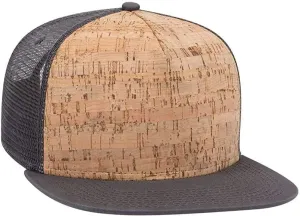 Ashen Fane Cork Flat Visor 5 Panel Snapback Mesh Back Trucker Hat