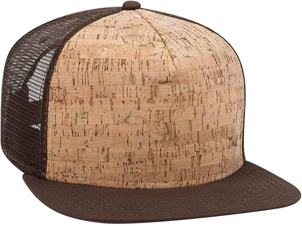 Ashen Fane Cork Flat Visor 5 Panel Snapback Mesh Back Trucker Hat