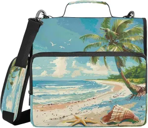 ATTX Palm Tree Zipper Binder with Adjustable Padded Strap - 3 Ring 500 Sheet Capacity Binder Bag with Multi-Pocket Organizer, Fits 12 Inch Laptop#636