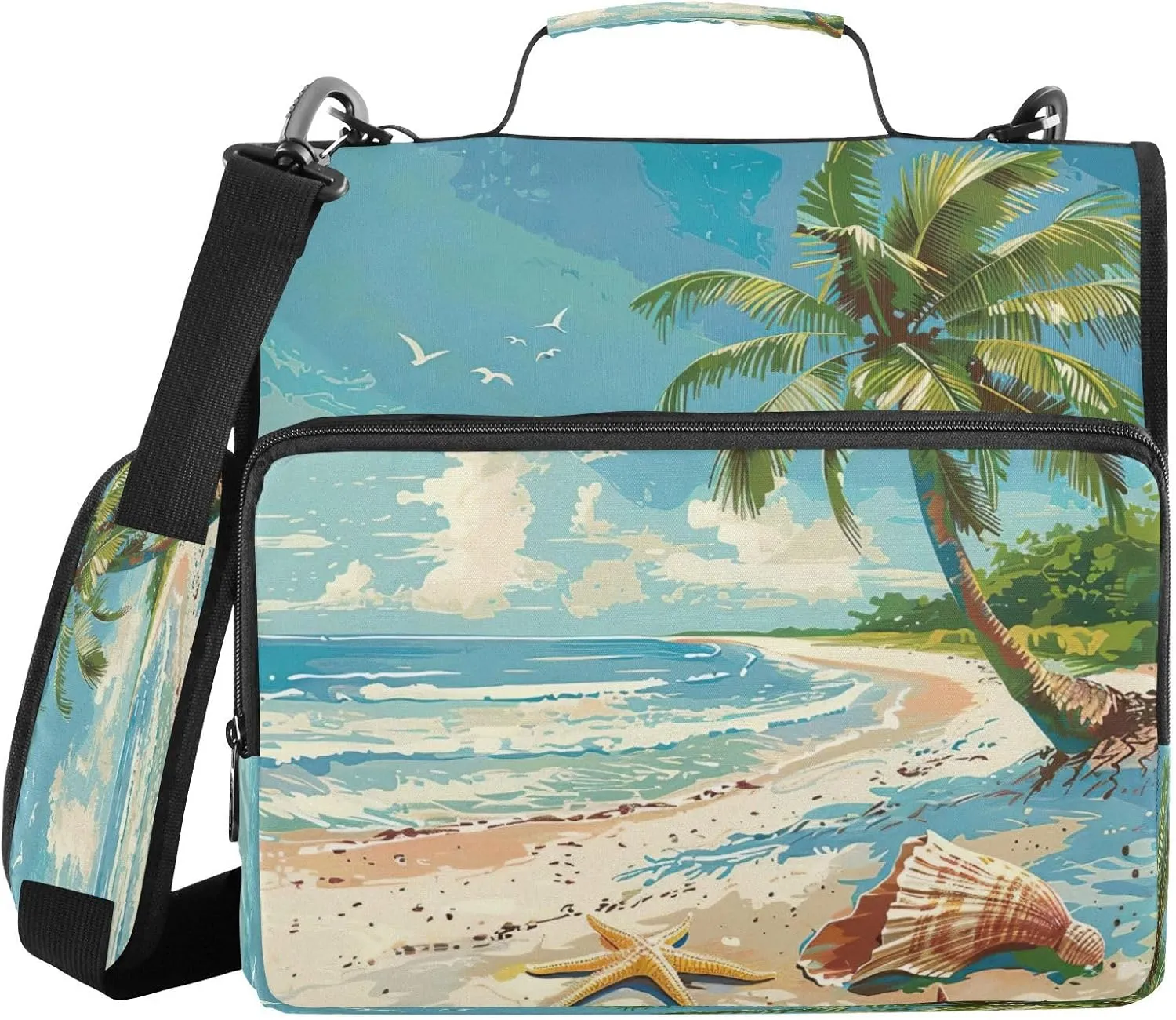 ATTX Palm Tree Zipper Binder with Adjustable Padded Strap - 3 Ring 500 Sheet Capacity Binder Bag with Multi-Pocket Organizer, Fits 12 Inch Laptop#636