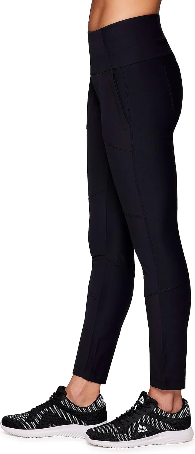 Avalanche Women's Combo Stretch Woven Front Knit Slim Fit Pant with Pockets