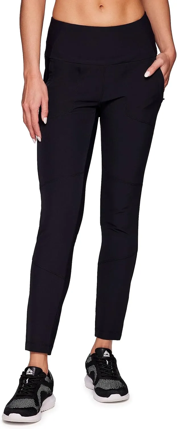 Avalanche Women's Combo Stretch Woven Front Knit Slim Fit Pant with Pockets