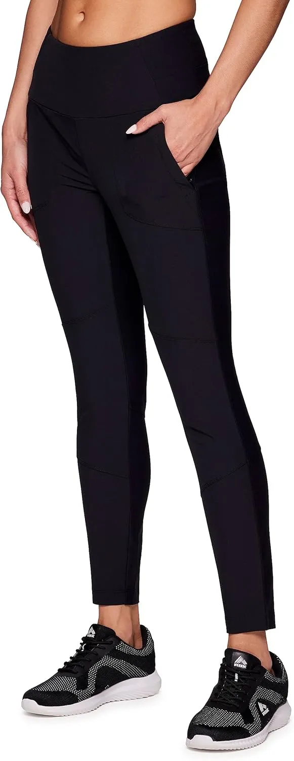 Avalanche Women's Combo Stretch Woven Front Knit Slim Fit Pant with Pockets