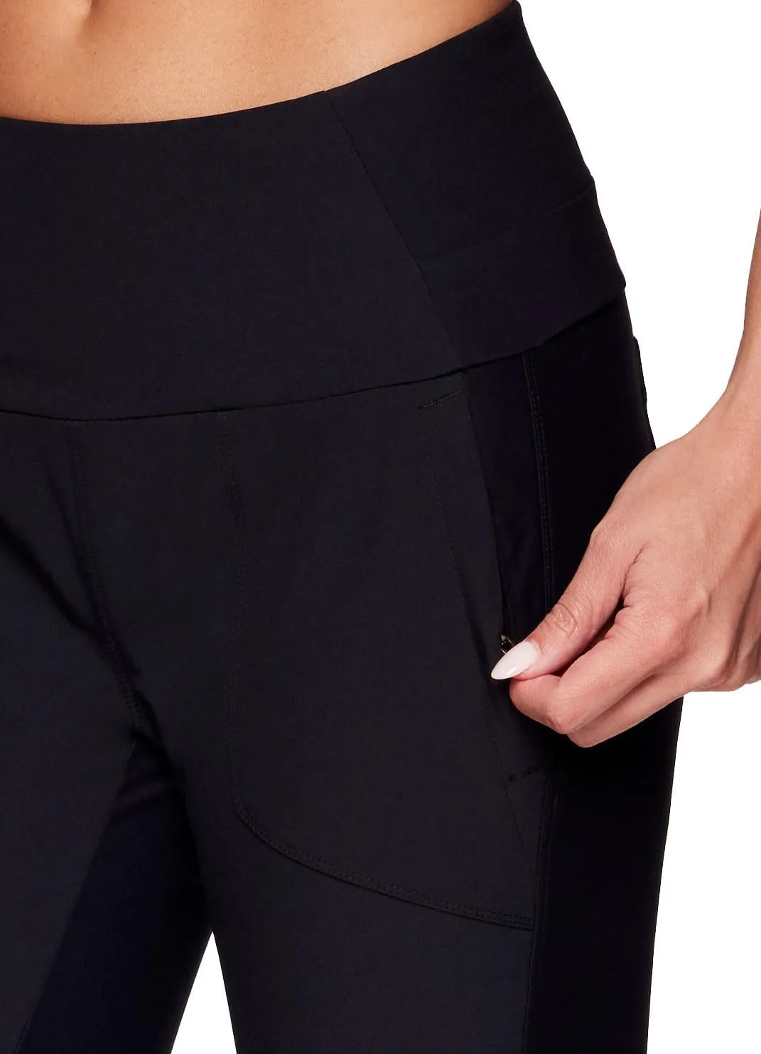Avalanche Women's Combo Stretch Woven Front Knit Slim Fit Pant with Pockets