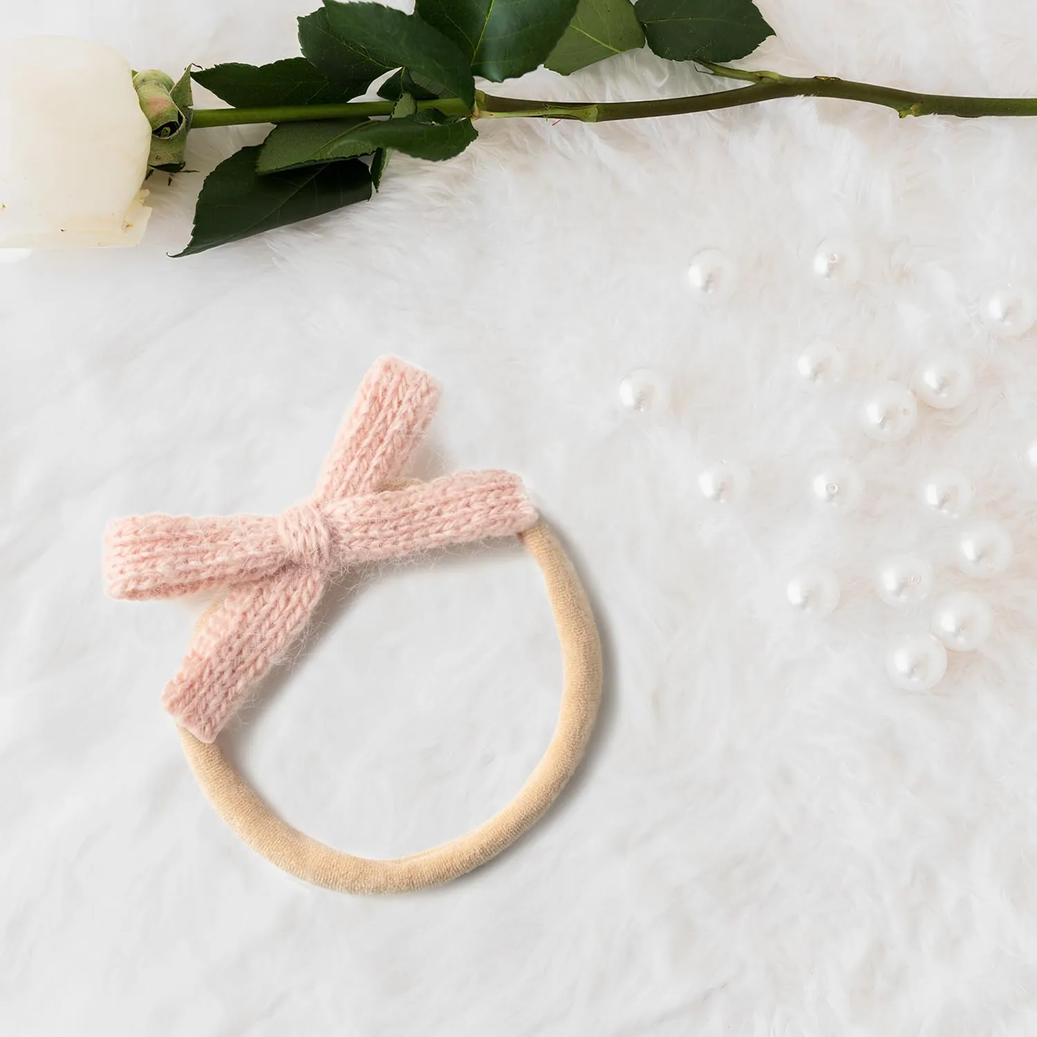 Avery Ribbed Knit Baby Band - Ballet Slipper | Soft Stretchable Ribbed Fabric with Bow Detailing | Gentle, Secure Fit for Everyday & Special Occasions